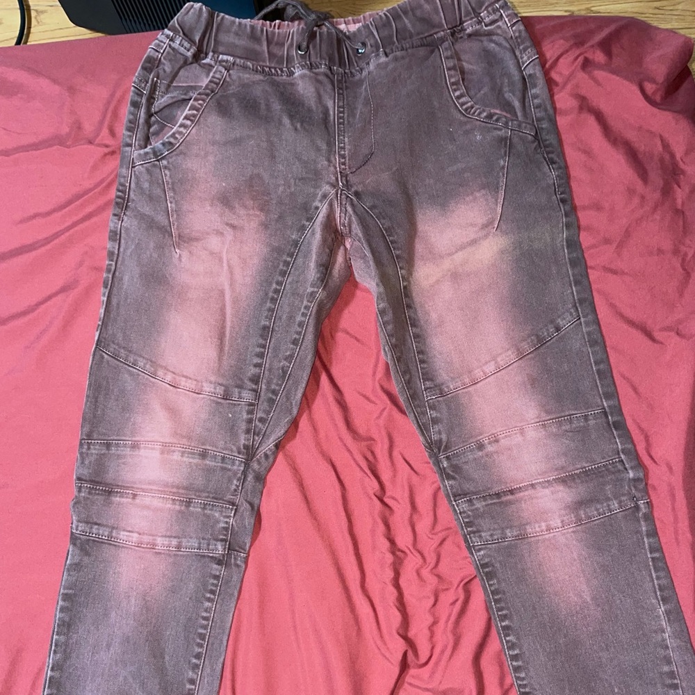 burgundy biker jogger pants
